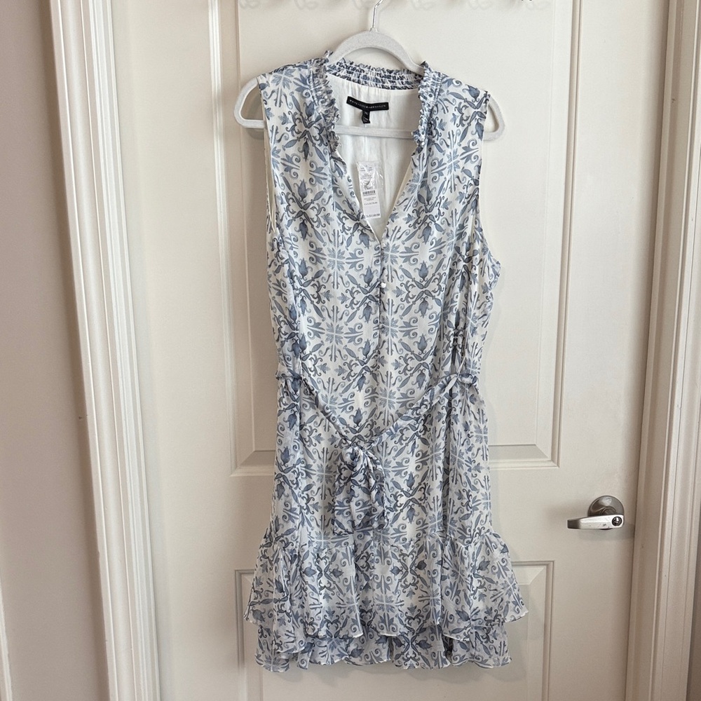 White House Black Market Blue and White Patterned Mini Dress